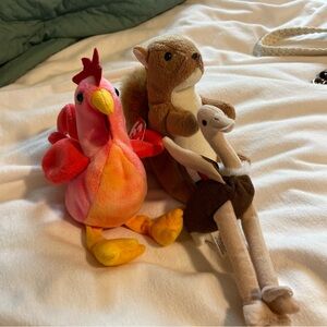 Ty Colorful Rooster and Brown Squirrel Plush Set